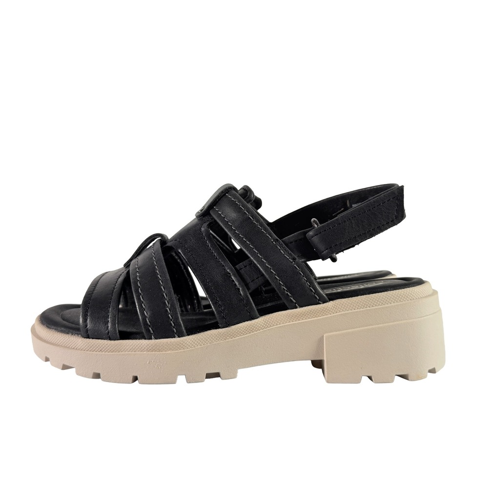 Clarks Coast Shine Black Leather Platform Sandals Size 6 W New